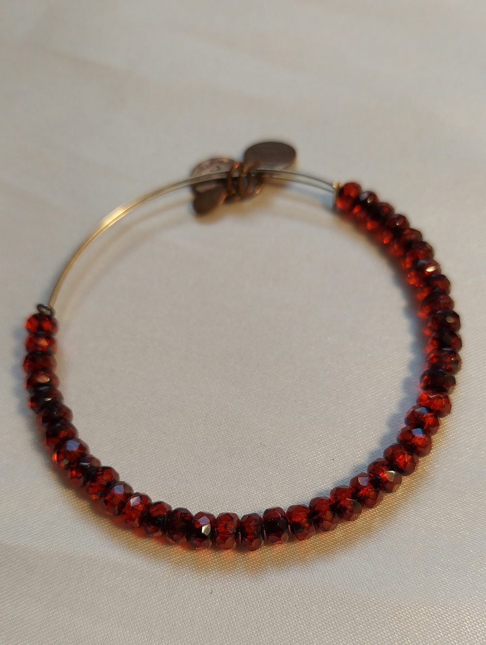 Alex & Ani Bracelet, Red Beads, Silver Charms, Flex Wire